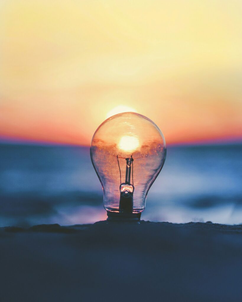 Great ideas lightbulb at sunset